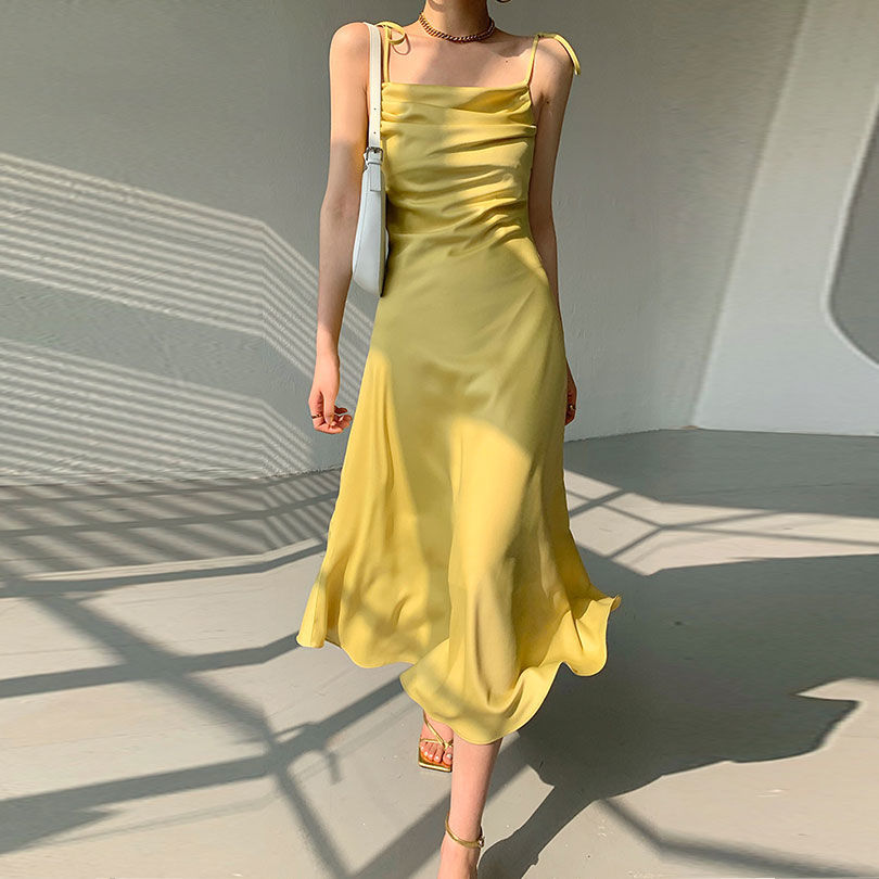 High Quality Square Neck Sleeveless Sexy Elegant Midi Dress