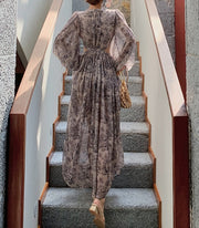 High Quality Long Sleeves Floral Vintage Maxi Dress