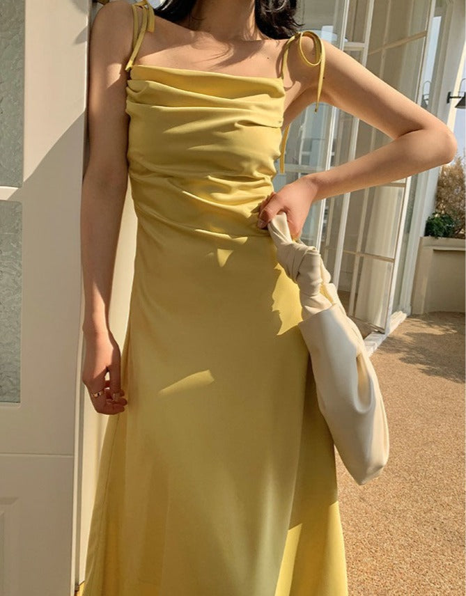 High Quality Square Neck Sleeveless Sexy Elegant Midi Dress