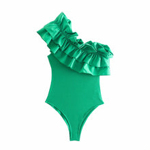 Sexy Pleated Ruffle One Shoulder Green Asymmetrical Bodycon Jumpsuits