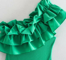 Sexy Pleated Ruffle One Shoulder Green Asymmetrical Bodycon Jumpsuits