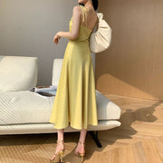 High Quality Square Neck Sleeveless Sexy Elegant Midi Dress