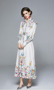 High Quality Ankle-Length A-Line Long Sleeve Print Elegant Dress