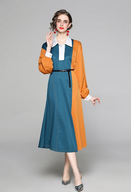 High quality long-sleeved satin dress in various colors