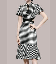 High Quality Knee Length Plaid Short Sleeve Print Dresses