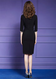 High Quality Knee Length Three Quarter Sleeve Elegant Black Dress