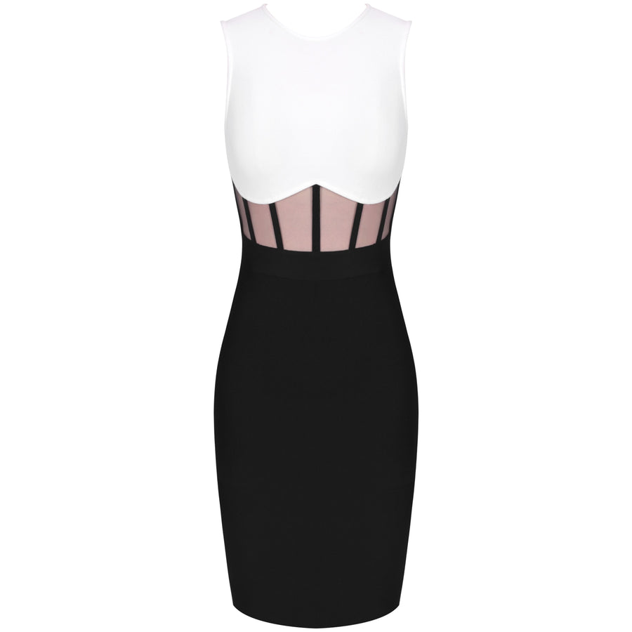 sleeveless bodycon dress with mesh insert in various colors