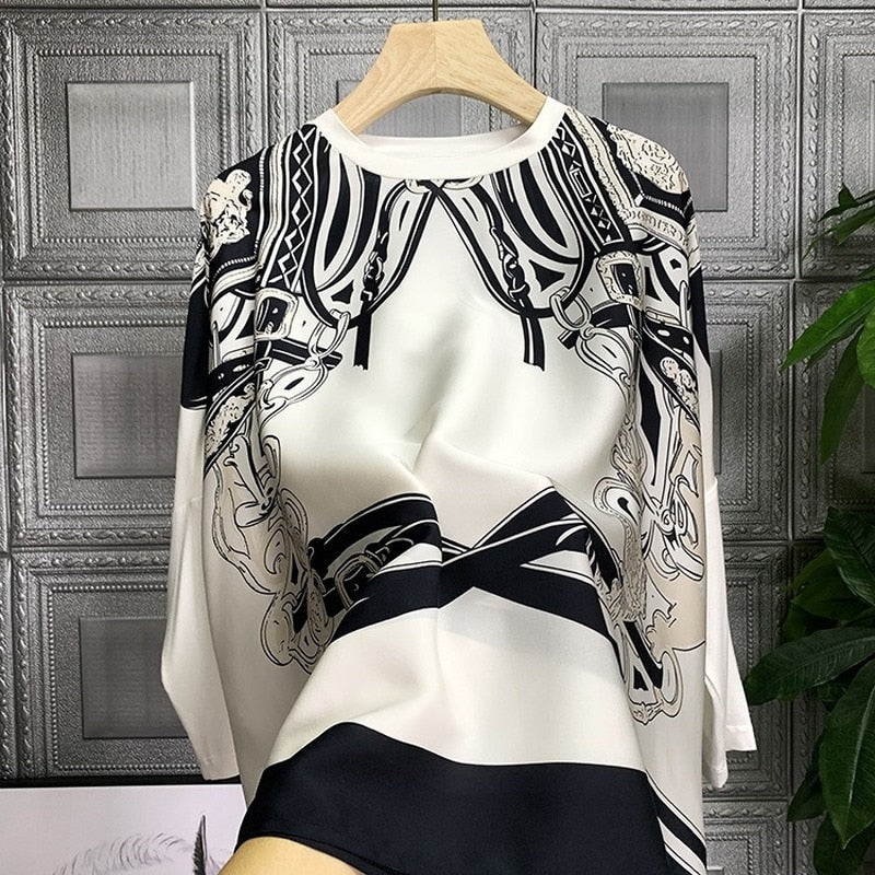 High Quality Button Down Batwing Sleeve Silk Blouse