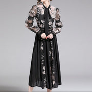 Women Luxury Embroidery Mesh Dress Festa Female Cocktail Party Robe High Quality Neck Ostrich Feather Designer Vestidos