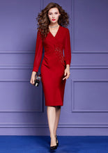 High Quality Multi Color Long Sleeve V Neck Elegant Beaded Dress