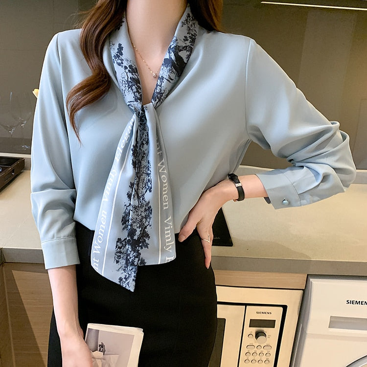 High Quality Tie Neck Elegant Long Sleeve Loose Shirt