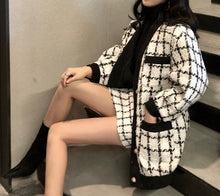 Two Piece Set Long Sleeve Tweed Woolen Jacket, Coat + Woolen Mini Skirt
