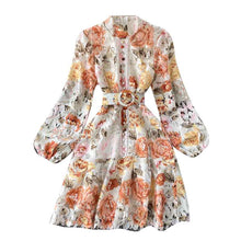 High Quality Stand Collar Multicolor Floral Print Vintage Elegant Long Sleeve Dress
