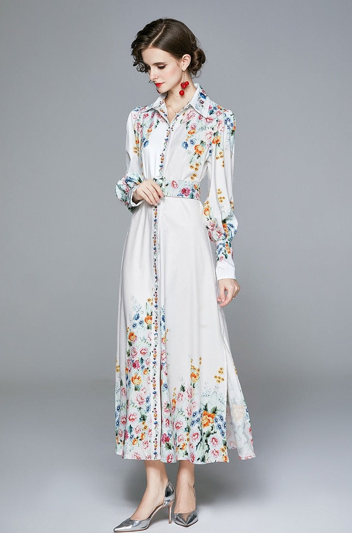 High Quality Ankle-Length A-Line Long Sleeve Print Elegant Dress