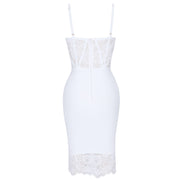 White Lace Bodycon Bandage Dress Above Knee Spaghetti Straps