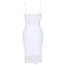 White Lace Bodycon Bandage Dress Above Knee Spaghetti Straps