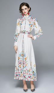 High Quality Ankle-Length A-Line Long Sleeve Print Elegant Dress