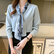 High Quality Tie Neck Elegant Long Sleeve Loose Shirt