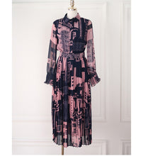 High Quality Ankle-Length Pleated Vintage Print Elegant Maxi Dress