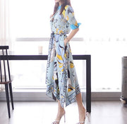 High Quality Three Quarter Sleeve Vintage Print Elegant Maxi Dress