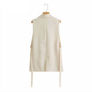 Sleeveless Solid Side Slit One Button Vest