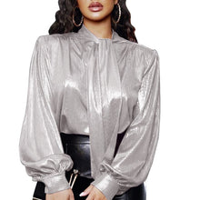 Casual Sleeves Shiny Solid Loose Tunic Blouse
