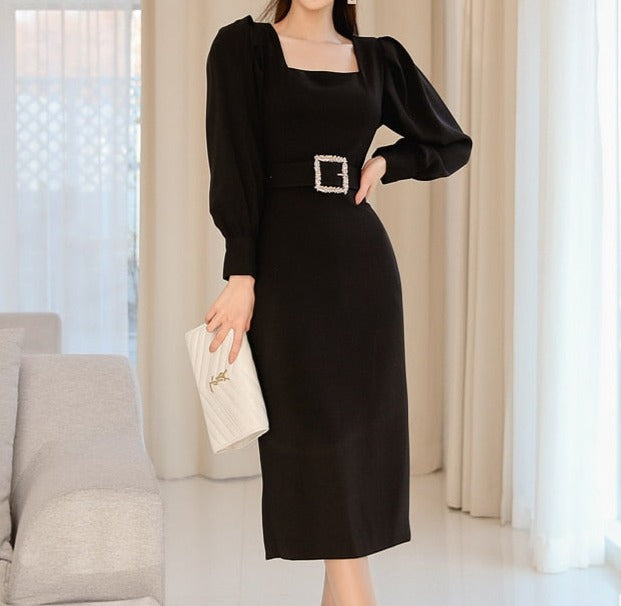 High Quality Long Sleeves Bodycon Office Black Elegant Dress Black / M High Quality Long Sleeves Bodycon Office Black Elegant Dress Black / M