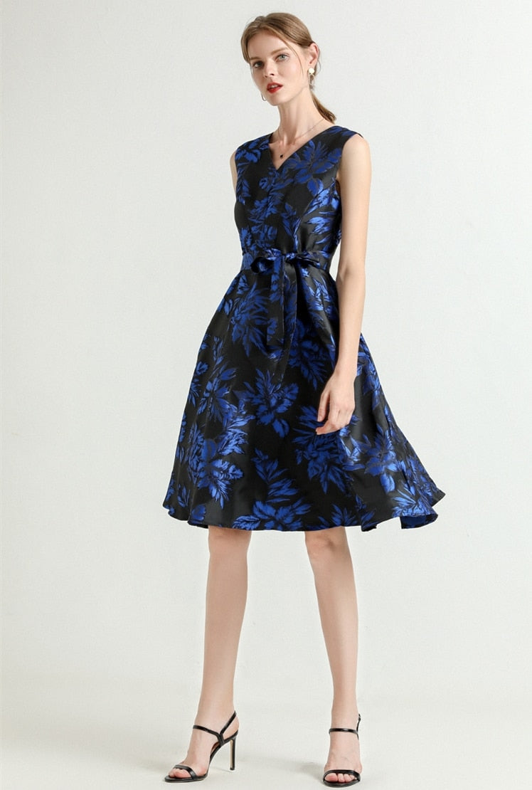 High Quality Vintage Sleeveless Floral Elegant Dress