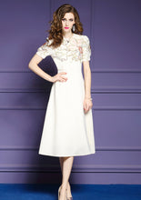 High Quality Vintage Designer Knee Length Short Sleeve Floral Embroidery Elegant Dress