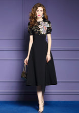 High Quality Vintage Designer Knee Length Short Sleeve Floral Embroidery Elegant Dress