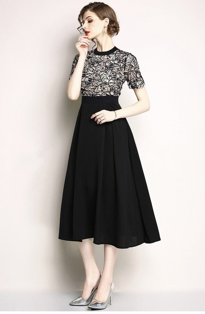 High Quality Vintage Designer Short Sleeve Embroidery Elegant Dress