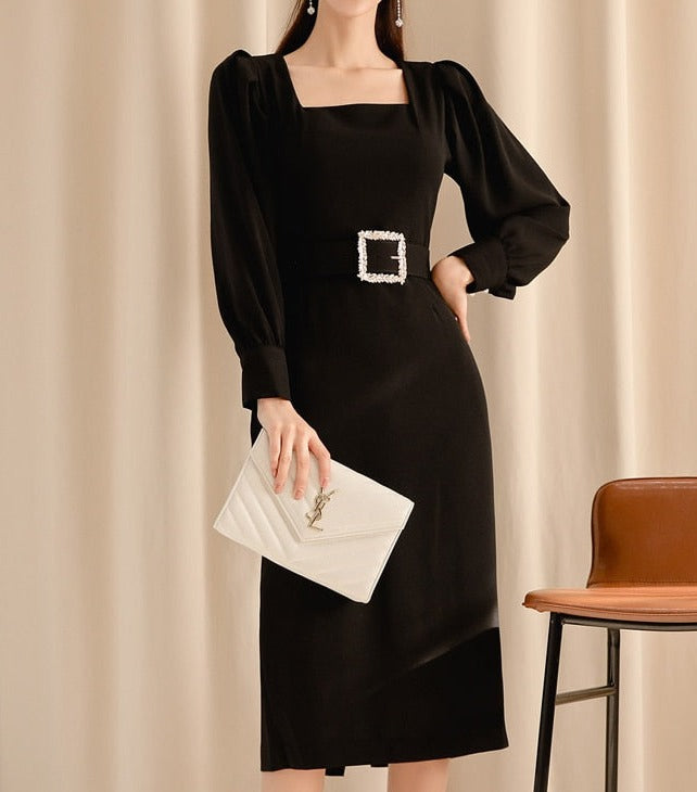 High Quality Long Sleeves Bodycon Office Black Elegant Dress