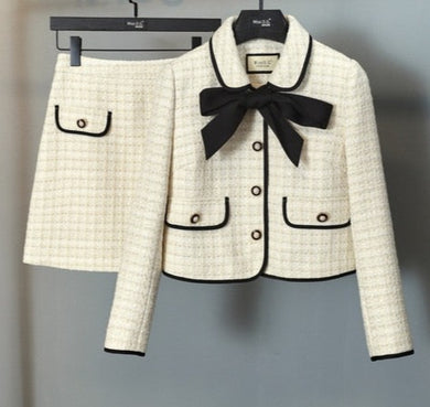 elegant two-piece set, skirt+long-sleeved coat