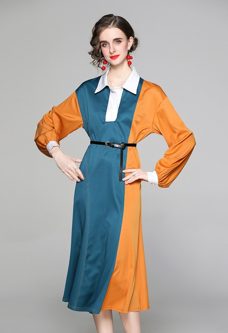 High quality long-sleeved satin dress in various colors