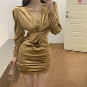 Sexy V-Neckline Hip Long Sleeve Bodycon Dress