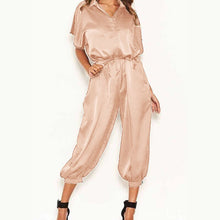 Short-sleeved satin jumpsuit in various colors