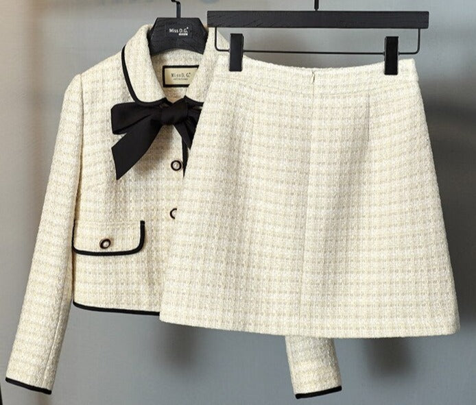 elegant two-piece set, skirt+long-sleeved coat