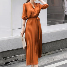 High Quality Belted Long Sleeves Bodycon Pleated Maxi Dress