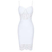 White Lace Bodycon Bandage Dress Above Knee Spaghetti Straps