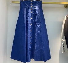 Casual Blue High Waist Single Breasted Midi Long Skirt