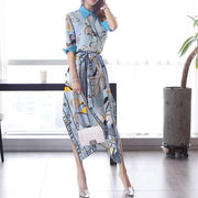 High Quality Three Quarter Sleeve Vintage Print Elegant Maxi Dress