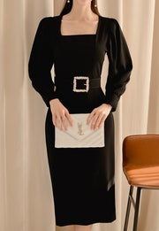 High Quality Long Sleeves Bodycon Office Black Elegant Dress