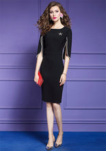 High Quality Knee Length Three Quarter Sleeve Elegant Black Dress