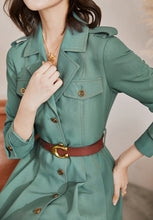 High Quality Belted Pocket Midi Long Sleeves Business Shirt Dress