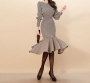 Two Piece Set Long Sleeve Tops and Mid-Calf Bodycon Mermaid Skirts, High Quality Wavy Striped