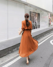 High Quality Belted Long Sleeves Bodycon Pleated Maxi Dress
