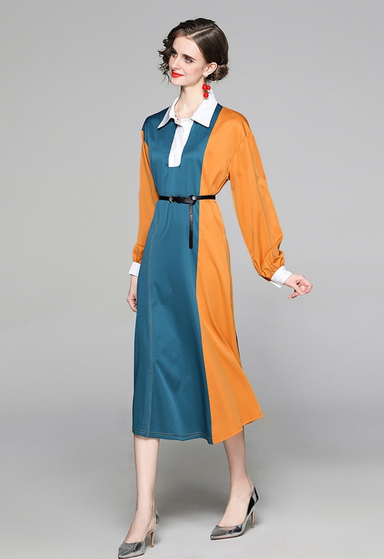 High quality long-sleeved satin dress in various colors