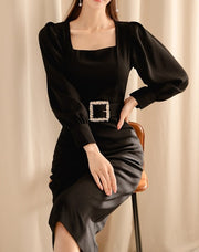 High Quality Long Sleeves Bodycon Office Black Elegant Dress