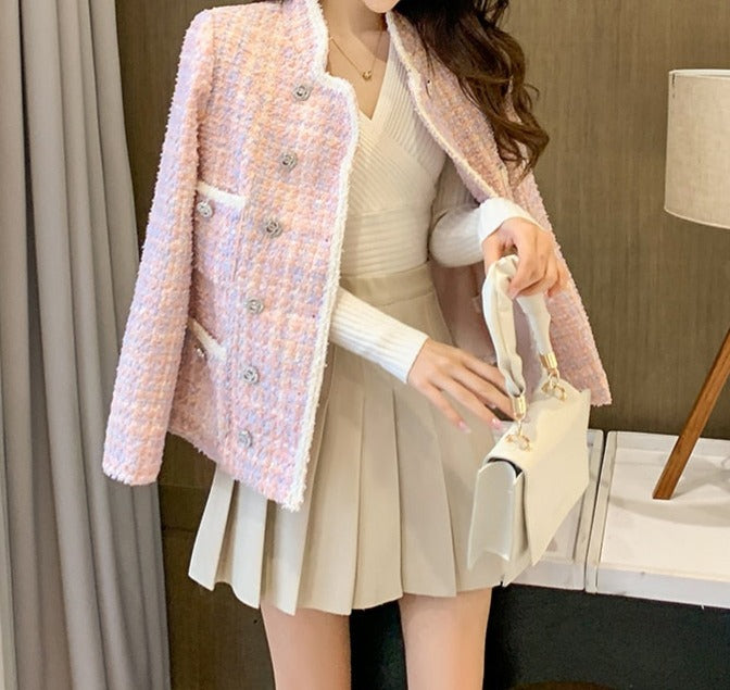 Elegant Vintage Double Breasted Pearls Jacket