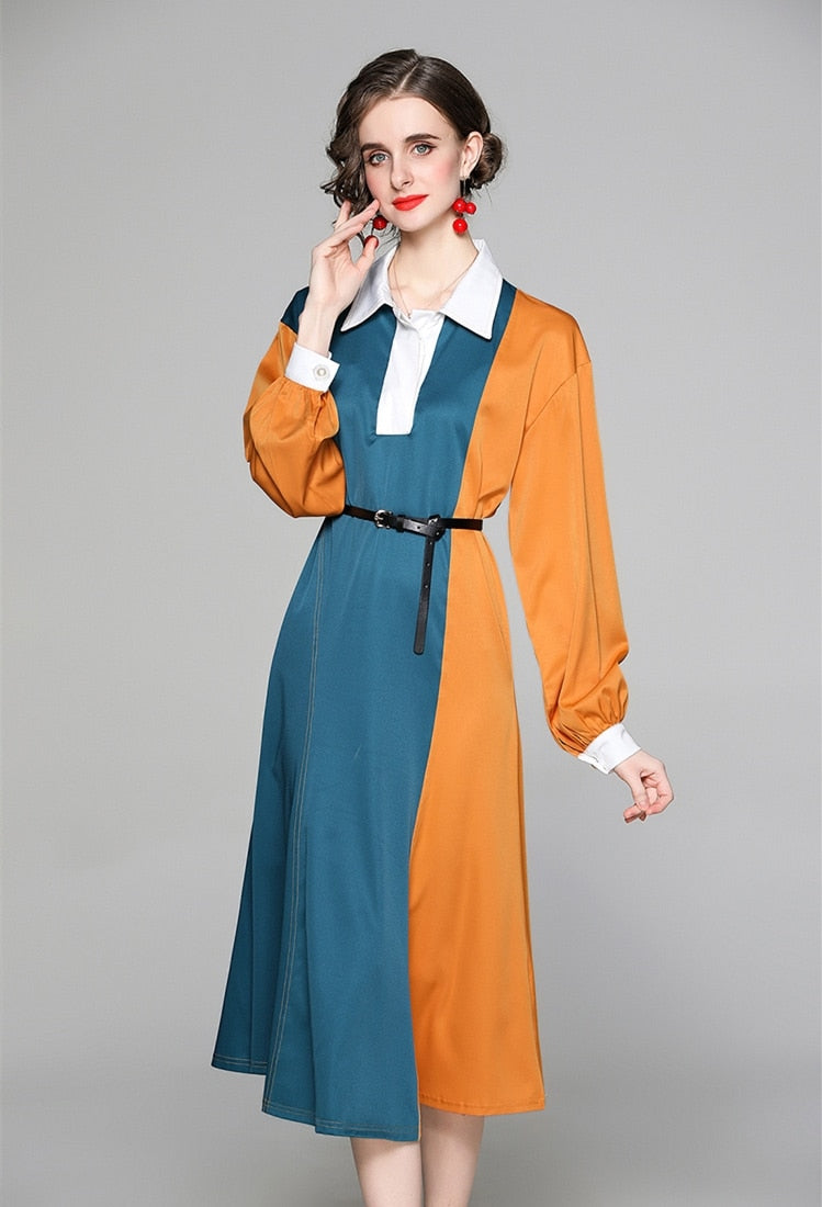 High quality long-sleeved satin dress in various colors